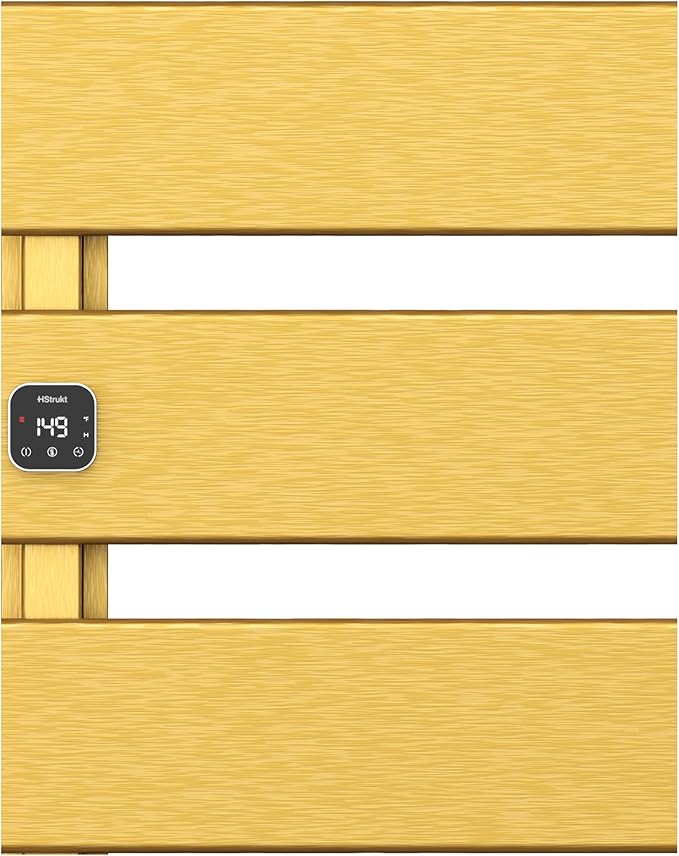 Electric Towel Warmer, Heated Towel Rack with Thermo Control and Timer, Fast Heating Towel Rail for Bathroom with Memroy Function, Work with Smart Plug, Left-Wiring, 3 Panel, Gold