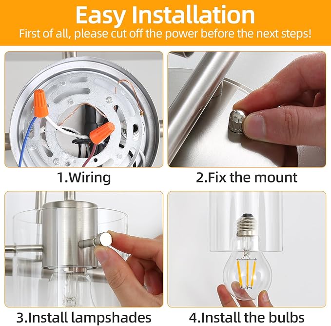 3 Lights Vanity Light Fixture, Brushed Nickel Bathroom Wall Sconces, Modern Wall Light with Clear Glass Shade, Farmhouse Wall Mount Porch Wall Lamp for Mirror, Kitchen, Living Room, Workshop