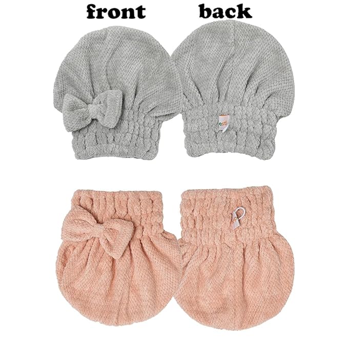 M-bestl Microfiber Hair Towel, Hair Towel Cap,Absorbent Hair Turban Towel,Hair Drying Towel to Dry Curly or Straight Short Hair Quickly(Pink&Gray)