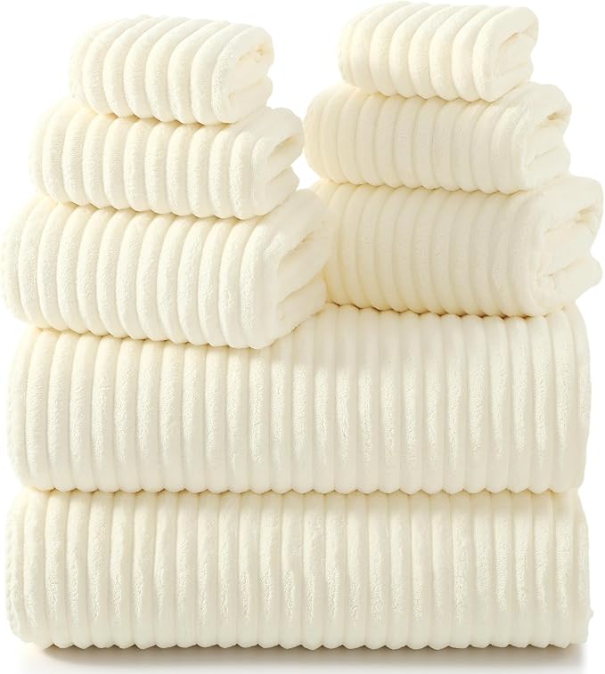 REDKISS Cream Microfiber Bath Towels Set 8 Piece - 70x35 Inches Bathroom Towels of 8 Large, Oversized Bath Towel with 2 Hair Towel Wrap, Highly Absorbent Soft Shower Towels for Bathroom, Hotel, Gym