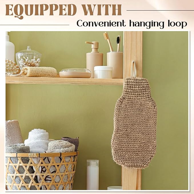 30 Pcs Exfoliating Shower Gloves Stretchable Jute Bath Mitts with Hanging Loop Body Scrubber Exfoliator Loofah Washcloth Deep Clean Dead Skin for Spa Massage Skin Shower Hotel Use(Brown)