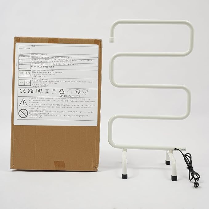 Electric Towel Warmer, S-Shaped Heated Towel Rack with Built-in Switch, Constant Temperature, 15-Min Fast Heating, Freestanding Drying Rack for Bathroom, Plug-in/Hardwired, White