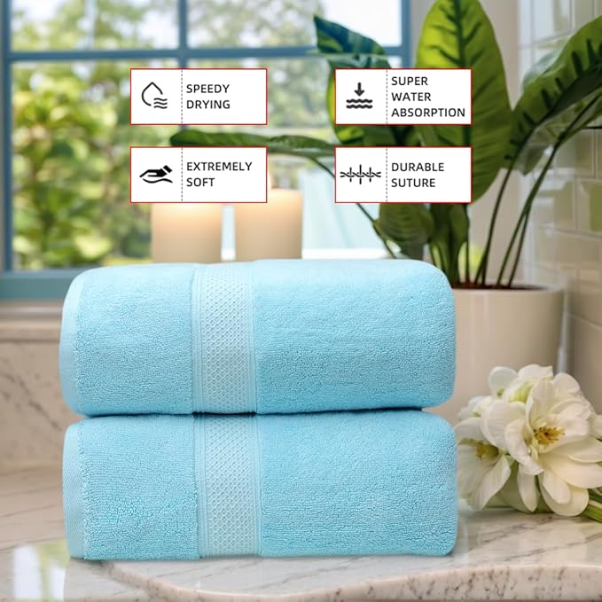 Fluffy Cotton Bath Towels Set650GSM,2-Piece Set, Thickened and Enlarged(31.5x63 inches),Super Absorbent,Soft,Suitable for Hotel, Bathroom, Swimming Pool, SPA,Gift (Sky Blue)
