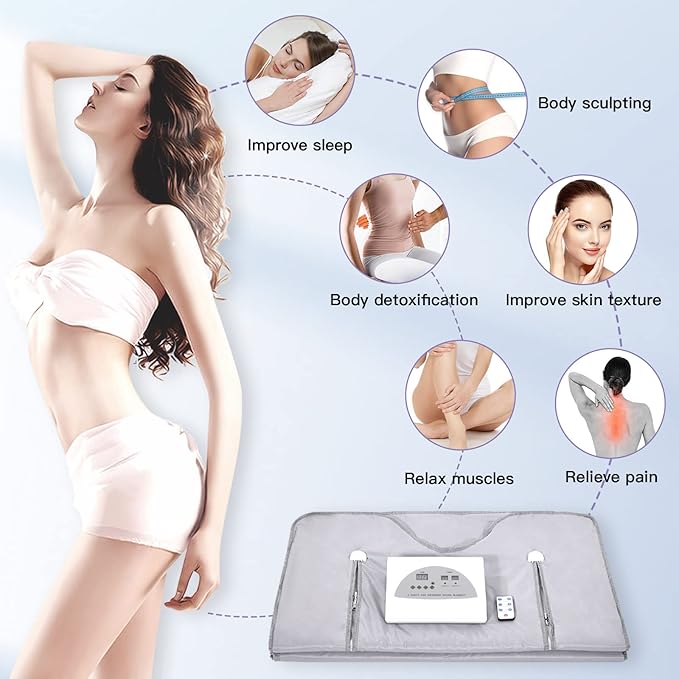 Infrared Sauna Blanket for Fitness and Detox Anti Aging, Length 71" with Remote Control, 2 Zone Temperature Control, Quick Sweating Professional Body Sculpting Home Sauna