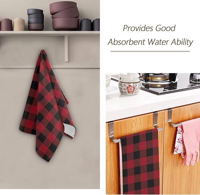 Black and Red Buffalo Plaid Hand Towels for Bathroom Set of 2,Classic Farmhouse Checkered Christmas Decorative Bathroom Towels for Bath,Face,Hair,Soft Absorbent Dish Towels for Kitchen 28"x14"