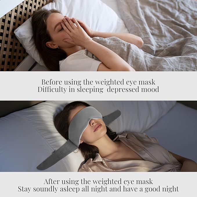 Weighted Eye Mask for Sleeping, Blackout Gravity Sleep Masks for Women Men, Cloud-Like Comfort Softness, 3D Contoured, Night Eye Covers for Side Sleeper, Meditation & Relaxation (Gray)