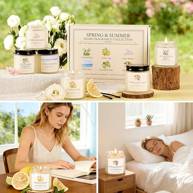 Spring Summer Scented Candles Set, Soy Candles for Home, 6 Pack Candle Gift Set - Gifts for Women Mother's Day, Aromatherapy Candle, 21 oz Scented Candles for Women - Gifts for Mom
