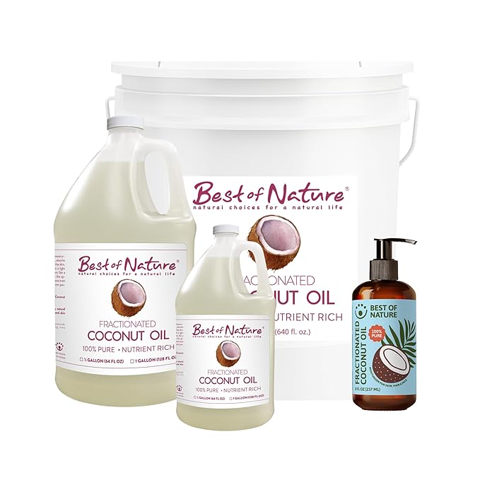Best of Nature Fractionated Coconut Oil for Face, Hair & Massage – 100% Pure Liquid Coconut Oil for Skin, Unscented Carrier Oil for Essential Oils, Lightweight Body Oil, 8 fl oz Pump Bottle