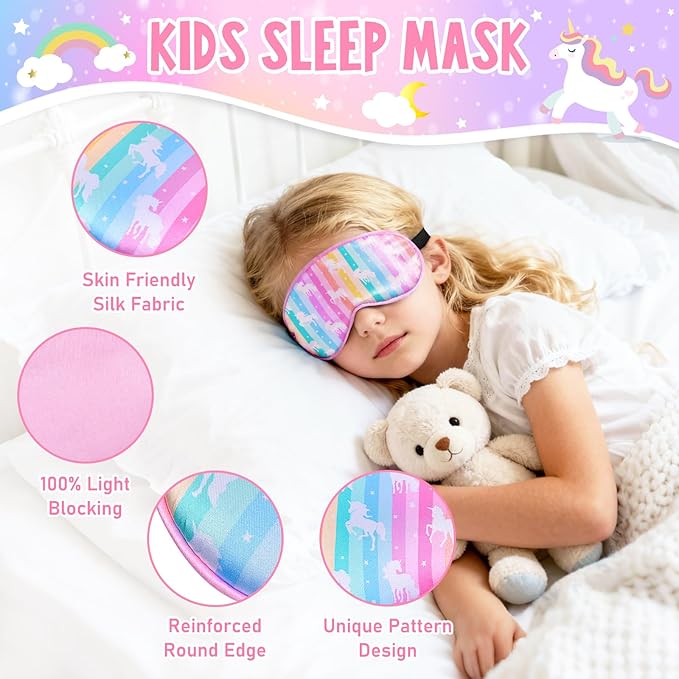 OlyPegic 2 Pcs Kids Sleep Mask Girls Silk Eye Mask Sleeping with Adjustable Strap Soft Lightweight Kids Eye Cover Mask Blindfold Shade Light Blocking Travel and Home Use Girls Teens Mermaid