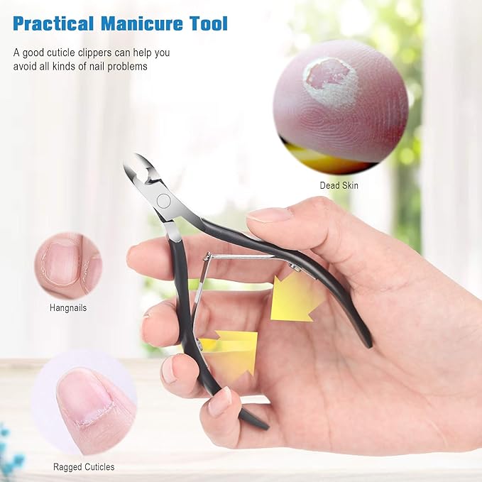 FERYES Cuticle Clipper Professional Manicure and Pedicure Cuticle Remover Tools, Medical Grade Stainless Steel Cutical Cutter, 8mm Jaw- 1 Piece (Black)