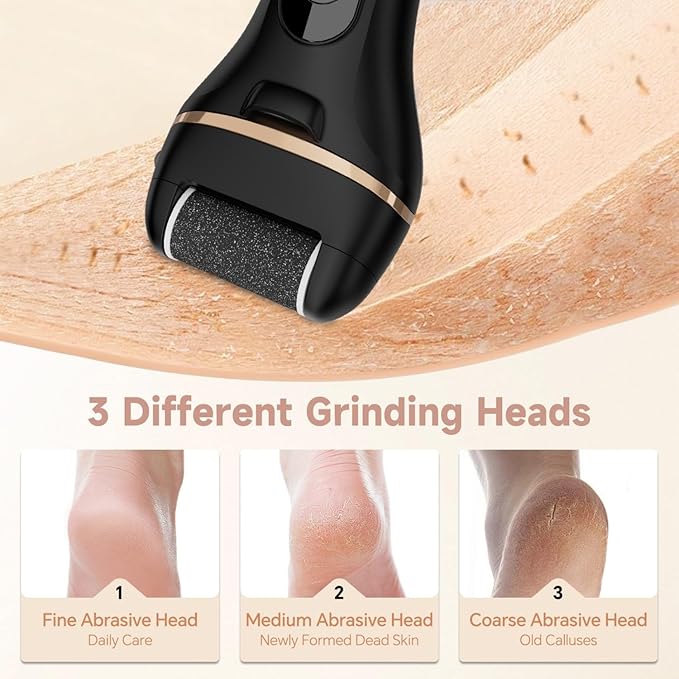 Electric Callus Remover for Feet with 3 Rollers, Waterproof Electric Foot Callus Remover, Rechargeable Portable Foot Scrubber, Professional Pedicure Tools, Foot Care for Dry/Dead Skin, 2 Speed, Black