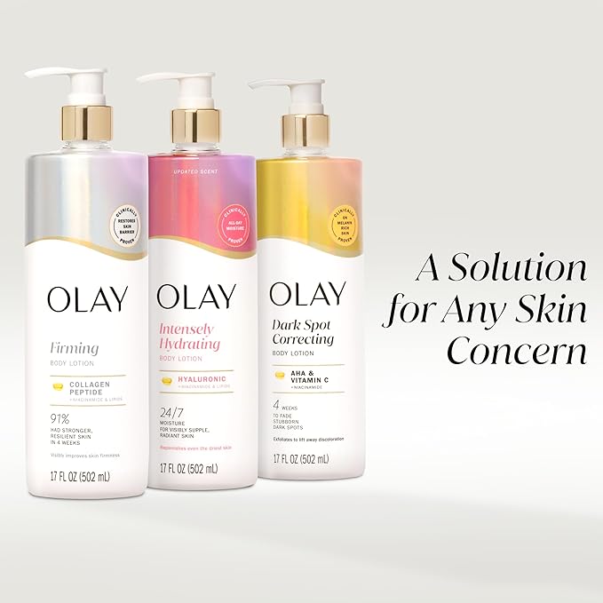 Olay Body Lotion for Women, Firming with Collagen Peptides Serum, Visibly Firmer Skin, 24hr Moisture & Hydration, Fast Absorbing Formula, Vitamin B3 Complex, For All Skin Types, 17 fl oz (Pack of 6)
