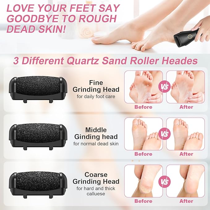 8 Pack Refill Rollers, Replacement Rollers Heads, 3 Pack Extra Coarse, 3 Regular Coarse, 2 Gentle Coarse Refill Rollers for Electric Foot File（Black）