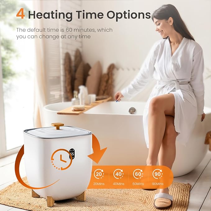 Electactic 25L Towel Warmer,Large Towel Warmers for Bathroom,Hot Towel Warmers Bucket with 2 Heating Modes,Auto Shut-Off,LCD Screen,Fits 2 Blankets,Bathrobes, White