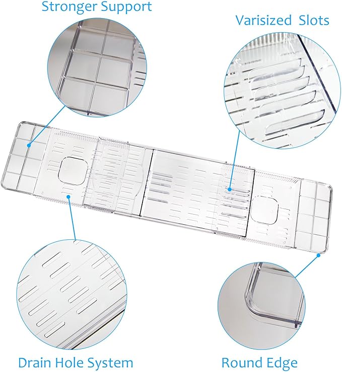 Expandable Bathtub Tray for Tub, Clear Acrylic Bath Caddy with Anti-Slip Design, Waterproof Bathroom Storage, Bath Organizer for Women, Fits Most Tubs up to 31.7" Ideal for Women and Adults