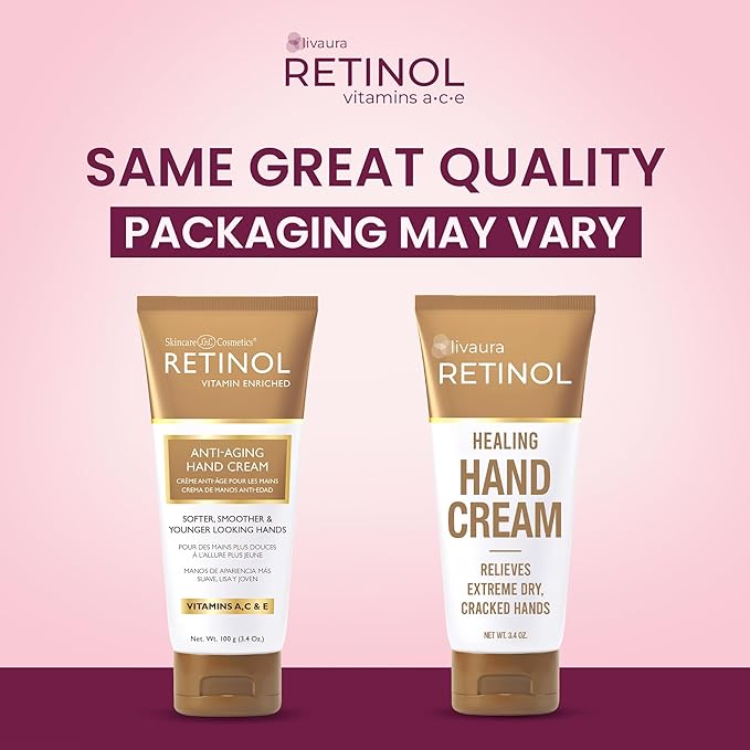 Retinol LIVAURA Hand Cream for Dry Cracked Hands – Intensive Deep Moisturizing Hand Lotion, Deep Hydration & Repair, Fast Absorbing Non-Greasy, Restores Skin Barrier, Soft Smooth Healthy Hands