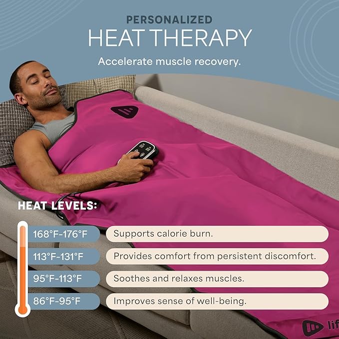 LifePro RejuvaWrap Infrared Sauna Blanket for Detox & Relaxation – Low EMF Carbon Fiber Heating, 9 Temp Levels, 5 Colors – Portable Sauna Blanket Infrared with Waterproof Interior & Carry Bag