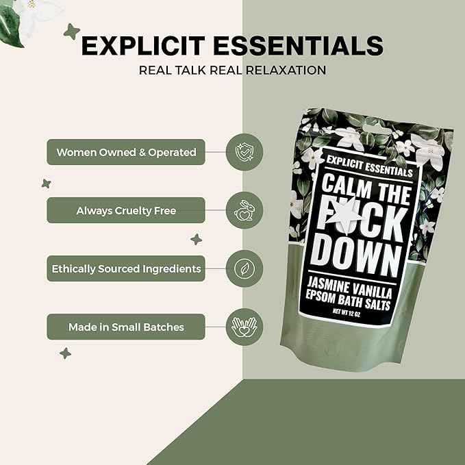 Explicit Essentials Jasmine Vanilla Epsom Bath Salts, Relaxation Blend, 12 oz