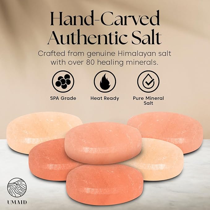 UMAID Himalayan Salt Massage Stones 6-Pack – Mothers Day Gifts for Mom – Pink Crystal Spa Stones with Cotton Mesh Bag for Relaxation, Self Care, Spa Gifts for Women & Wellness