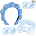 Zkptops 6Pcs Spa Headband for Washing Face Wristbands Set Women Bubble Makeup Sponge Terry Cloth Padded Puffy Skincare Headband Bow Tie Hairband Cute Non Slip Thick Hair Accessory Gifts (Dark Blue)