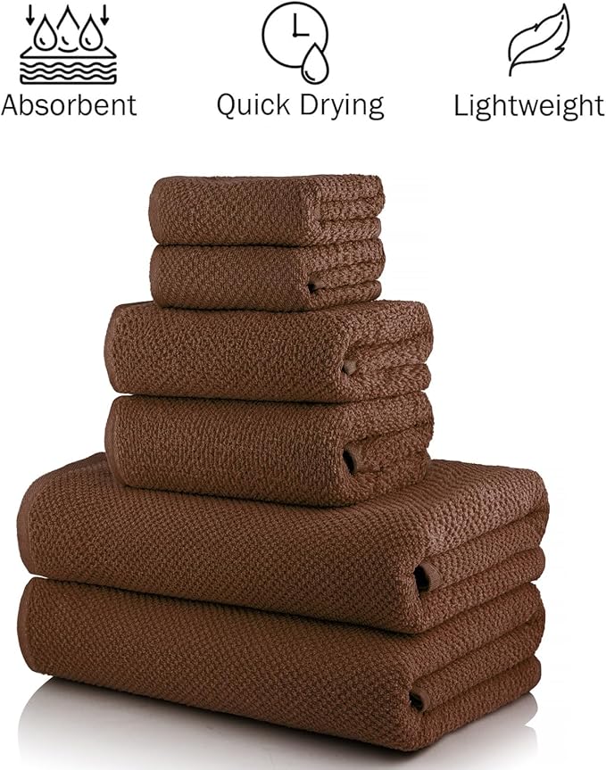 CASA COPENHAGEN EcoPop 6Pcs 100% Cotton Large Designer Towels Gift Set- Toffee, 550 GSM, 2Bath 2Hand 2Washcloths, Bath Towels for Bathroom Set for Women & Men