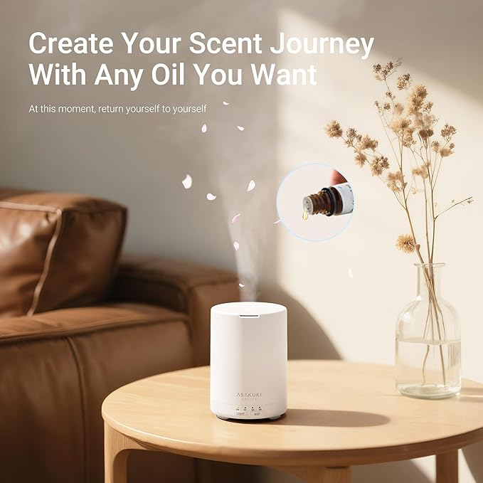 ASAKUKI Essential Oil Diffuser for Home, 300 ml Humidifier with Automatic Shut-Off, Quiet Aromatherapy Diffuser with 7 LED Lights for Living Room, Kitchen, Bedroom, Hotel, Gift for Mom - Pure White