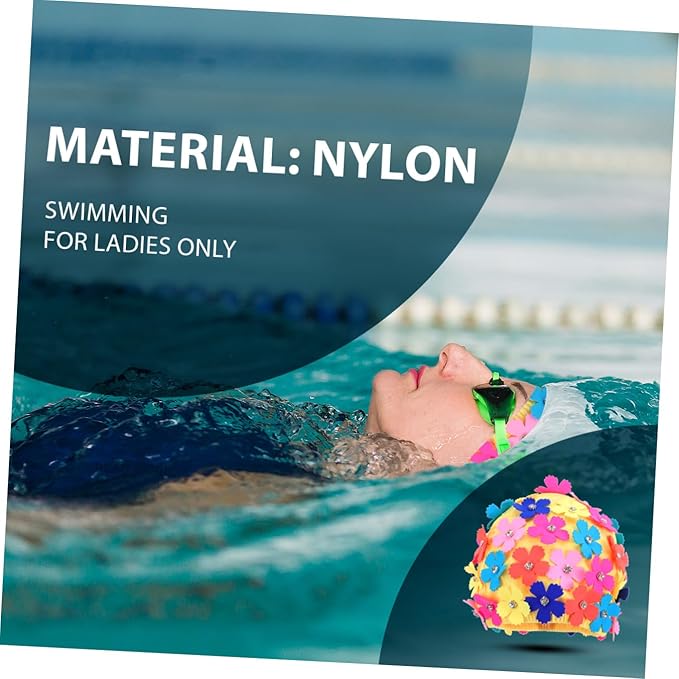 Toyvian Ladies Flower Swimming Cap, Simulation Floral Petal Swim Hat for Women, Rhinestone Bathing Hat for Pool Beach Spa