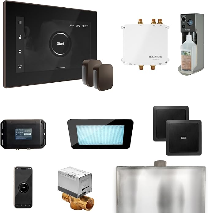 Mr Steam Bliss Max Steam Shower Ctrl Pkg w/iSteamX Control and Steamhead in Black OilRubBronze