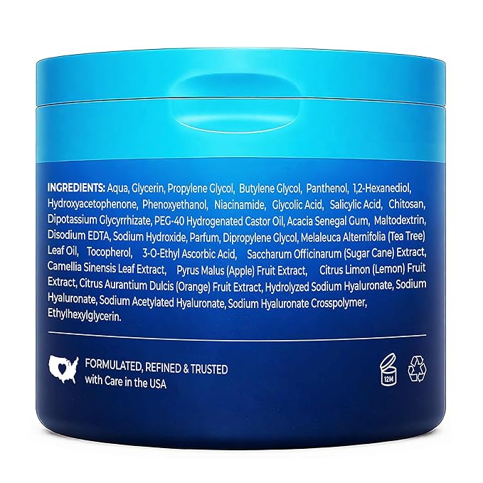 Hicream Glycolic Acid Pads, Dual-Textured Facial Exfoliating Toner for Pore Care & Skin Radiance, Deep Cleansing Peel with Niacinamide, Salicylic Acid & Vitamins E, B3, B5 (50 Pads)