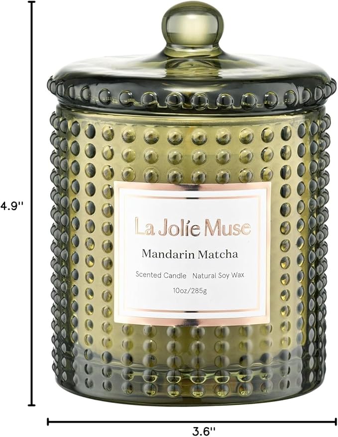 LA JOLIE MUSE Mandarin Matcha Candle, Citrus Candles for Home Scented, Luxury Glass Scented Candle Gifts, 75 Hours Long Burning, 10 oz