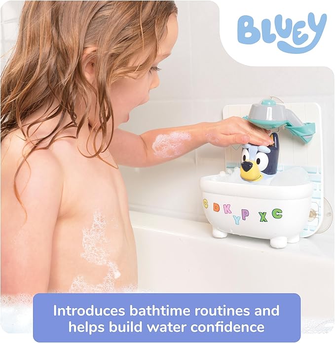 Shower & Scrub Bluey by TOMY Toomies - Create Your Own Bubbles - Includes Rinsing Showerhead and Removable Bluey Toy - Interactive Bath Toys - Ages 18 Months and Up