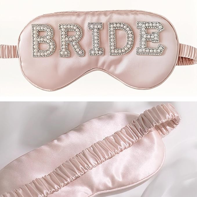 Bride Sleep Mask, Bride Eye Mask, Mrs Satin Bridal Eye Maskes Soft Sleep Maskes for Honeymoon Travel Meditation, Mrs Bridal Gifts to Adjust Night Sleeping, Sleeping Masks for Wedding (Pink-Bride)