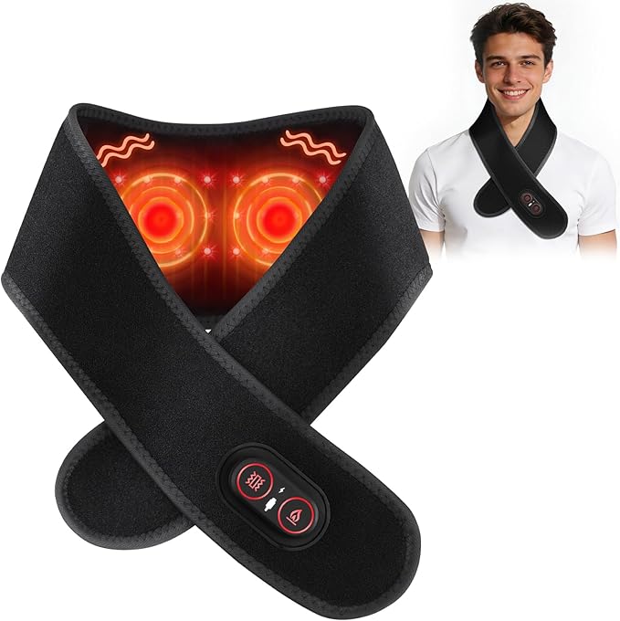 Cordless Neck Heating Pad Massager,3000mAh Rechargeable Neck Massager with Heat,Electric Heated Neck Wrap for Pain with 3 Levels Heat & 3 Vibration Modes
