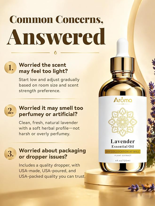 100% Pure Lavender Essential Oil 4 fl oz - Essential Oils for Skin & Diffusers & Home Care, Candle Making, Gifts for Women - Lavender Essential Oil for Diffuser Helps Me Relax/Calming