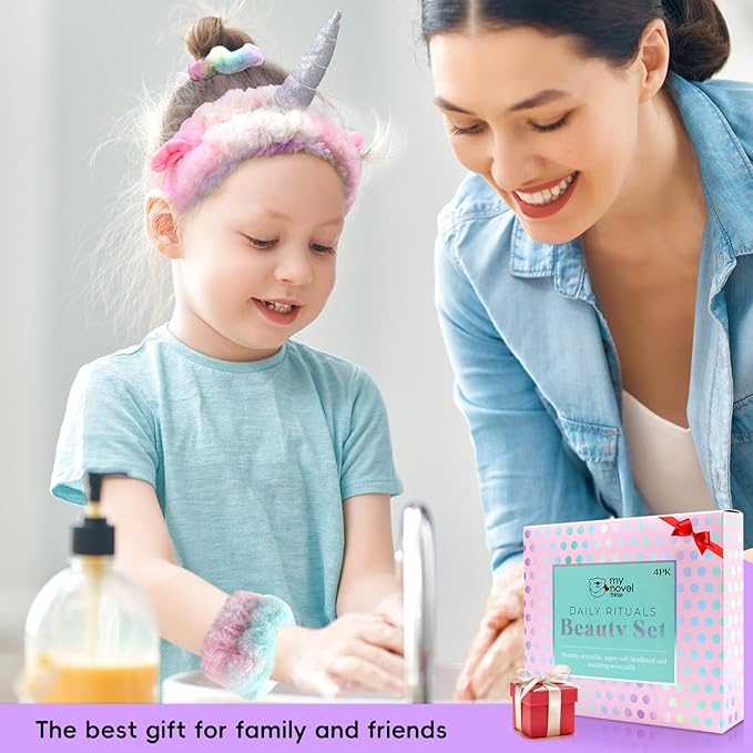my novel things Face Wash Headband Set With Wrist Bands and Hair Scrunchie - Cute Rainbow Elastic Spa Hair Bands for Washing Face, Makeup, Skincare