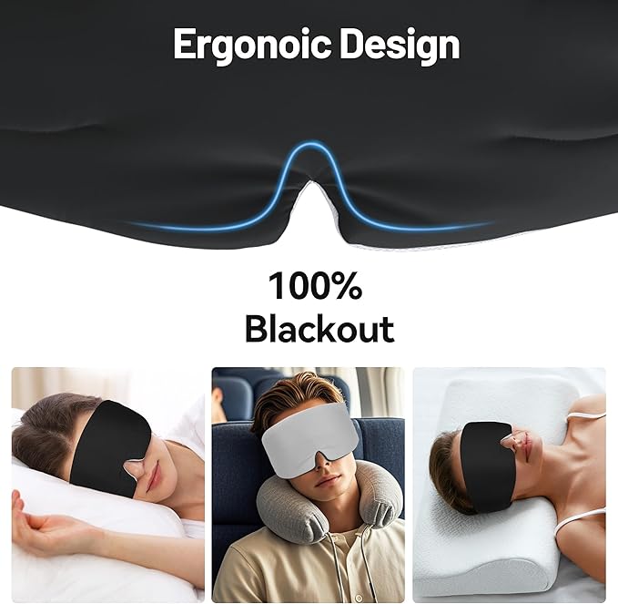 LOVE EYE Dual Side Sleep Mask, Ice Silk Eye Sleeping Mask & Blindfold with Adjustable Strap, Warm and Cool Side Total Blackout Eye Covers for Women Men Sleep Travel Nap (Black)