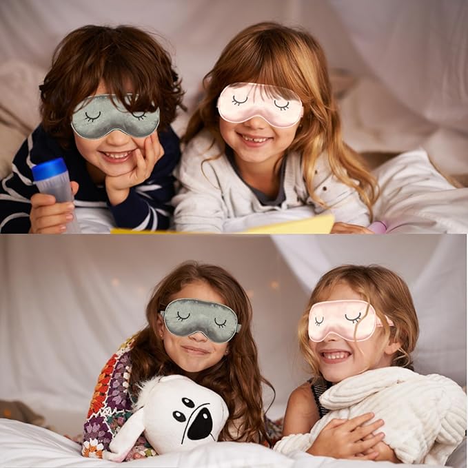 Cute Sleep Mask for Kids, 2 Pack Silk Sleeping Eye Cover Adjustable Mask Night Eyeshade Cover for Girls Boys Women Men Sleep Travel Nap Party Supplies