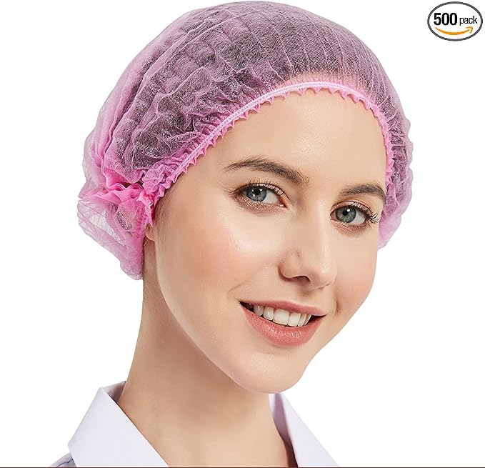 ProtectX 500-Pack Pink Disposable Hair Nets, Elastic Head Cover, Bouffant Caps, Sanitation Head Cover for Food Service, Spa Men & Women - 21 inch