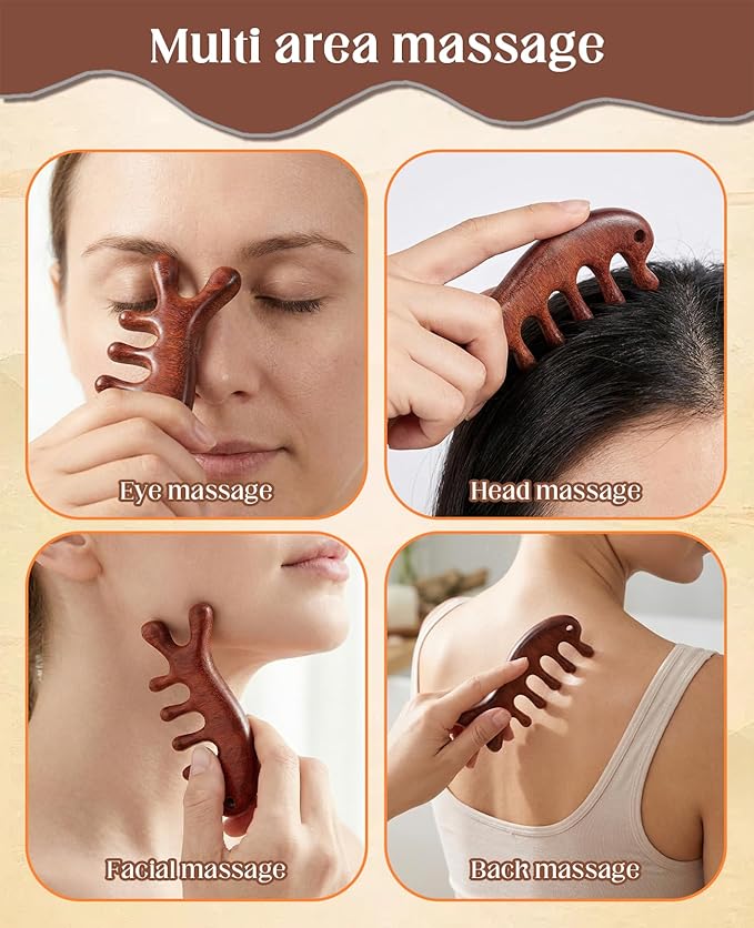 4 Pack Wooden Scalp Massager Comb, Portable Manual Head Massage Brush Tool Hair Growth