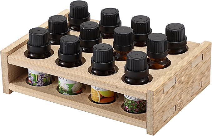 12 Slots Essential Oils Holder Essential Oil Bottle Storage Rack for 5ml 10ml 15ml Makeup Display Stand for Perfume Nail Polish Shelf Tabletop