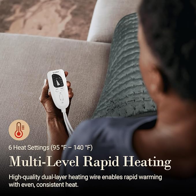 CuPiLo Heating Pad for Back Pain Relief, 17"x33" Large Heat Pad for Period Cramps, Electric Heating Pads for Neck and Shoulders and Back, 6 Heat Settings