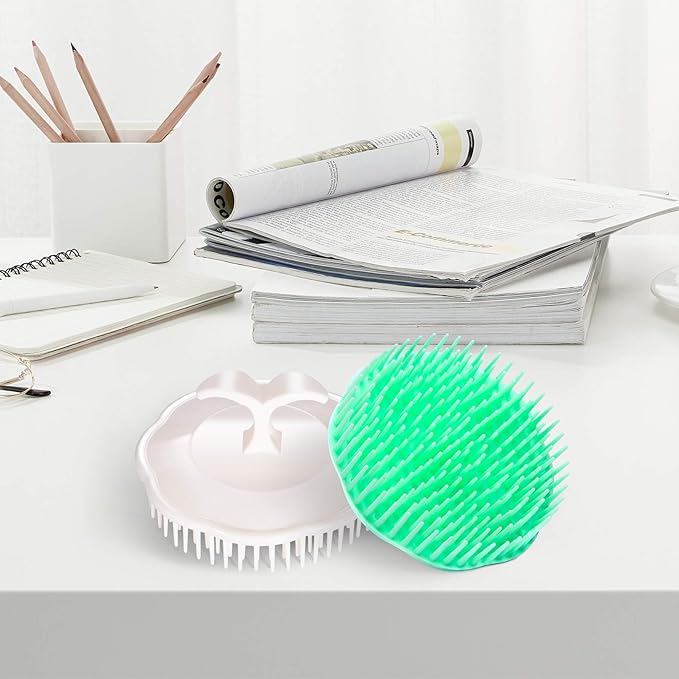 Aroveea Hair Scalp Brush Dandruff Cleaning Brush Shower Scalp Shampoo Brush Scalp Massager Pack of 4 (White and Green)