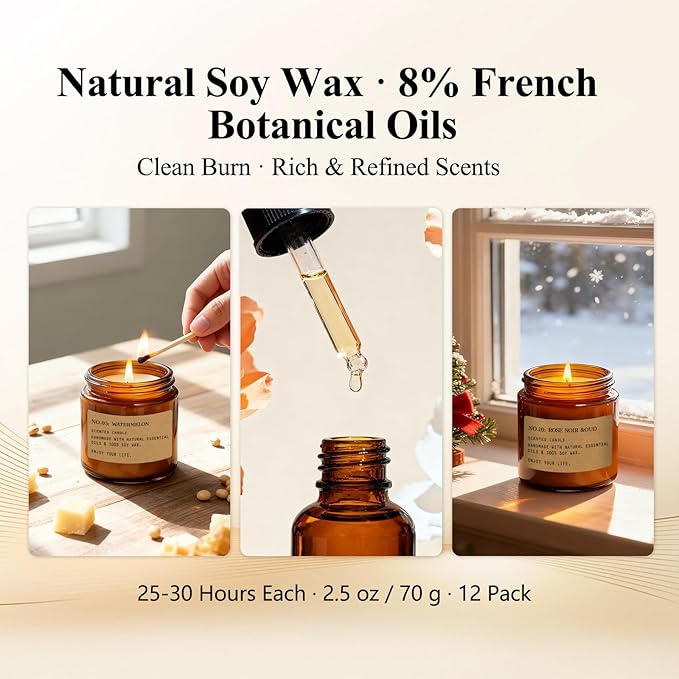 Scented Candles for Home,12 Pack Aromatherapy Candles for Home Scented, Aromatherapy Jar Candle Gifts for Women, Natural Soy Wax Amber Candle Set, Scented Candles Set for Birthday Present