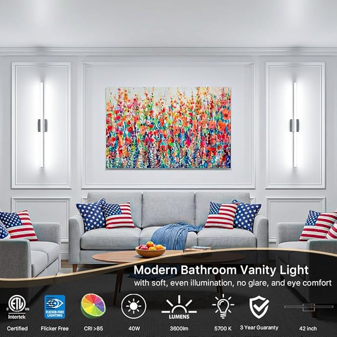 42Inch LED Bathroom Vanity Light Bar 5700K Dimmable Led Bathroom Light Over Mirror Modern Bath Wall Light Cool White ETL Certified 40W 2Pack