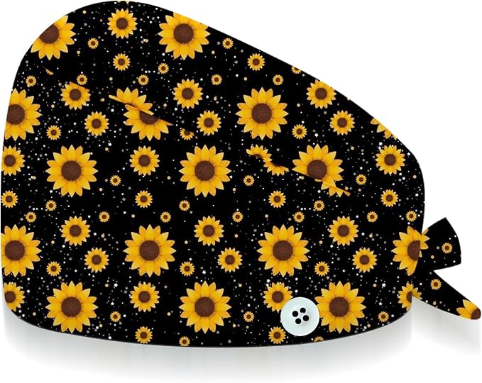 Adjustable Scrub Cap with Buttons & Sweatband, Working Hat with Elastic Tie Back, Unisex Nurse Surgical Caps for Women & Men