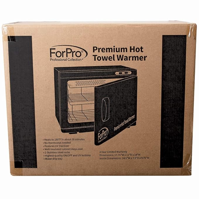 ForPro Professional Collection Premium Hot Towel Warmer, 23L Extra Large Capacity, Two Stainless Steel Racks, Black