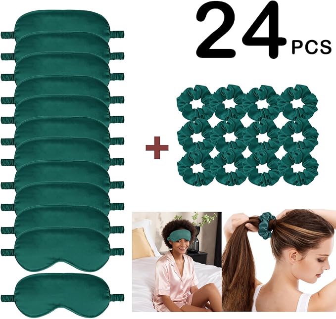 24Pcs Satin Eye Mask Silk Sleep Masks Silky Eyes Cover Blackout Blindfold Eyeshade Scrunchies Hair Ties Travel Wedding Gift