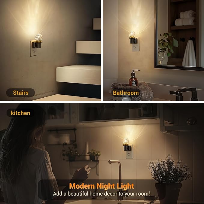 JandCase Night Lights Plug into Wall, Dimmable Night Light Pulg in, Globular Automatic Night Lights with Auto Light Sensor, Adjustable Brightness 3000K LED Night Light, for Bedroom Hallway