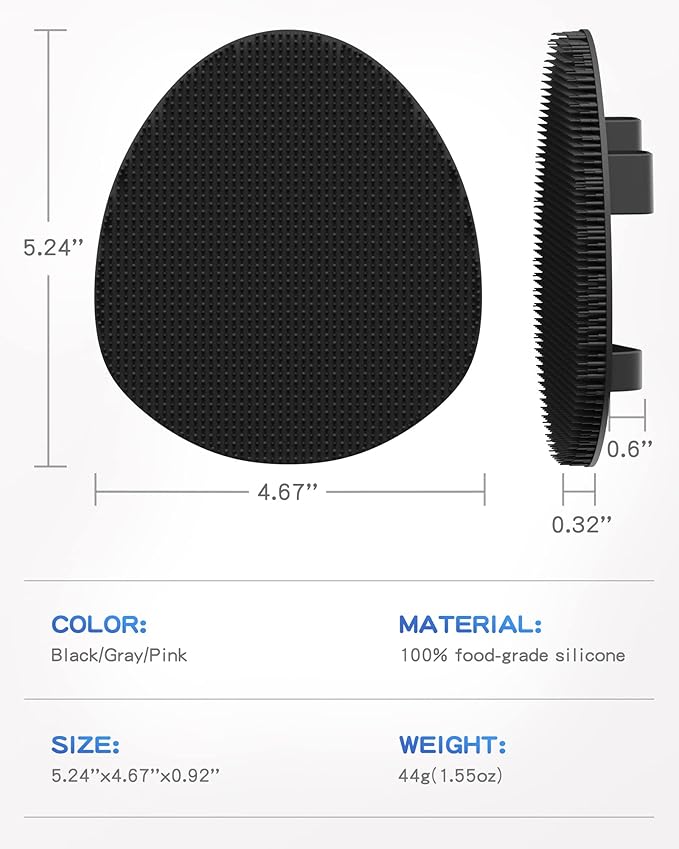 Manmihealth Silicone Back Scrubber(Thick Bristles) & Soft Bath Glove Set, Super-Exfoliating Body Scrubber & Super-Lathering Shower Brush Combination, with a Free Hook.(Black)