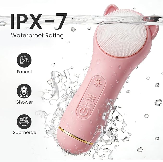 Facial Cleansing Brush Rechargeable, Waterproof Face Scrub Brush for Cleansing (Pink)
